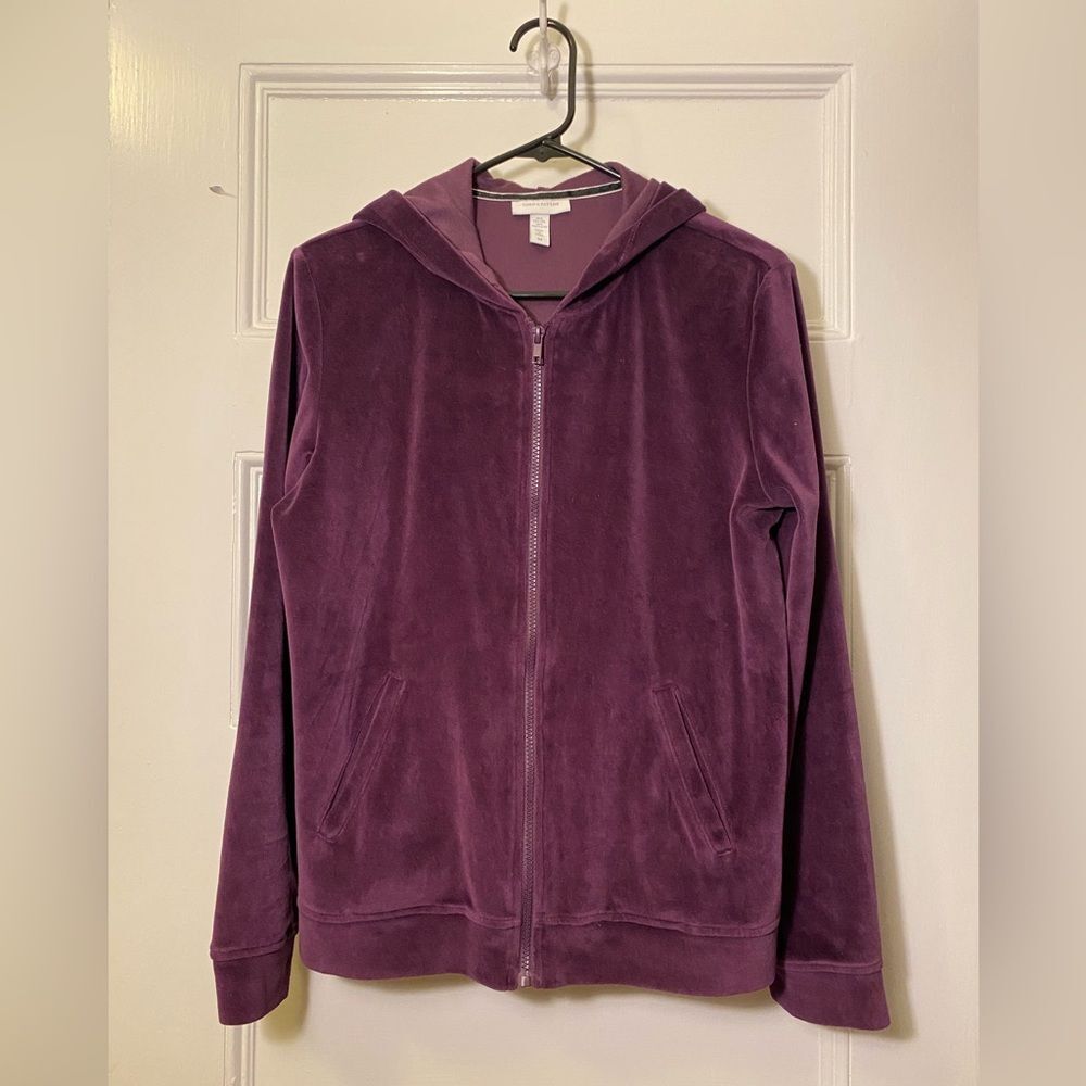 Lord & Taylor Velour Full Zip Hooded Sweatshirt Purple Sz Medium